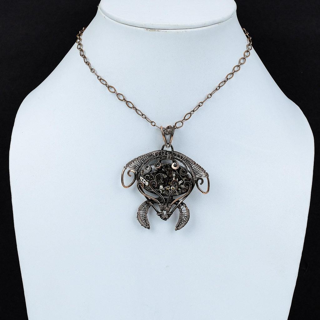 Turritella Agate Pendant Copper Wire Wrapped Gemstone Jewelry Amazing Tortoise Pendant Copper Wire Wrapped Pendant Handmade Jewelry For Gift