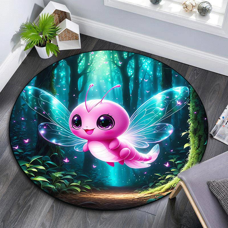 1pc Soft, Absorbent & Non Slip Cute flying insects Round Rug Soft Circle Rug for Living Room & Bedroom Decor, Chair Mats, and Unforgettable