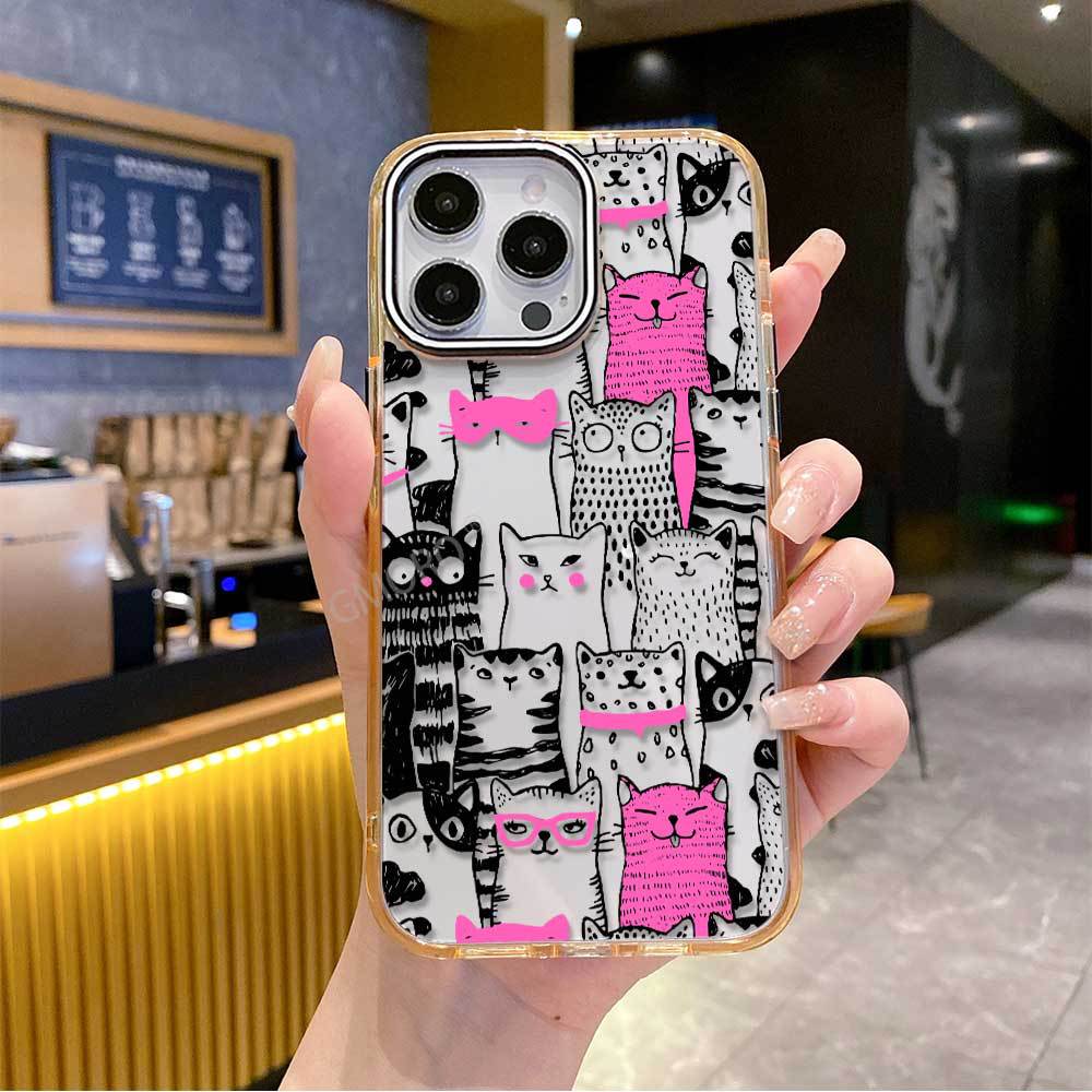 Крутая палочная фигурка кота painting iPhone17AIR прозрачный чехол для мобильного телефона Apple 15Pro смешной 16 не сталкивается