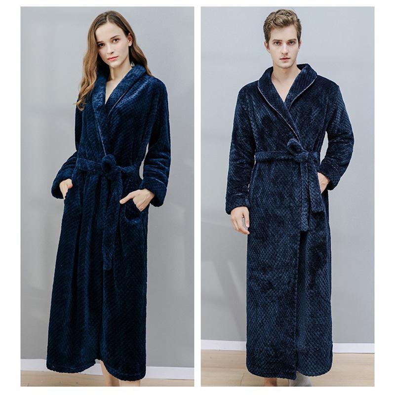 Thickened Extended Bathrobe Coral Velvet Pajamas Nightgown Night-robe for Couple Men Women Homewear