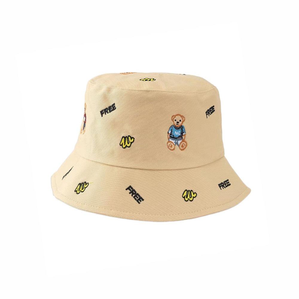 Little Bear Fisherman Hat Bear Print Sunshade Bucket Hat Leisure Flat Top Cap Men