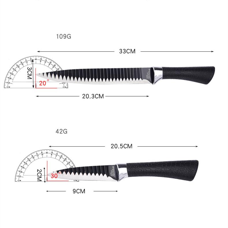 Knife Set Black Knife Six-piece Set Tie Pattern Non-stick Knife Stainless Steel Wave Pattern Knife