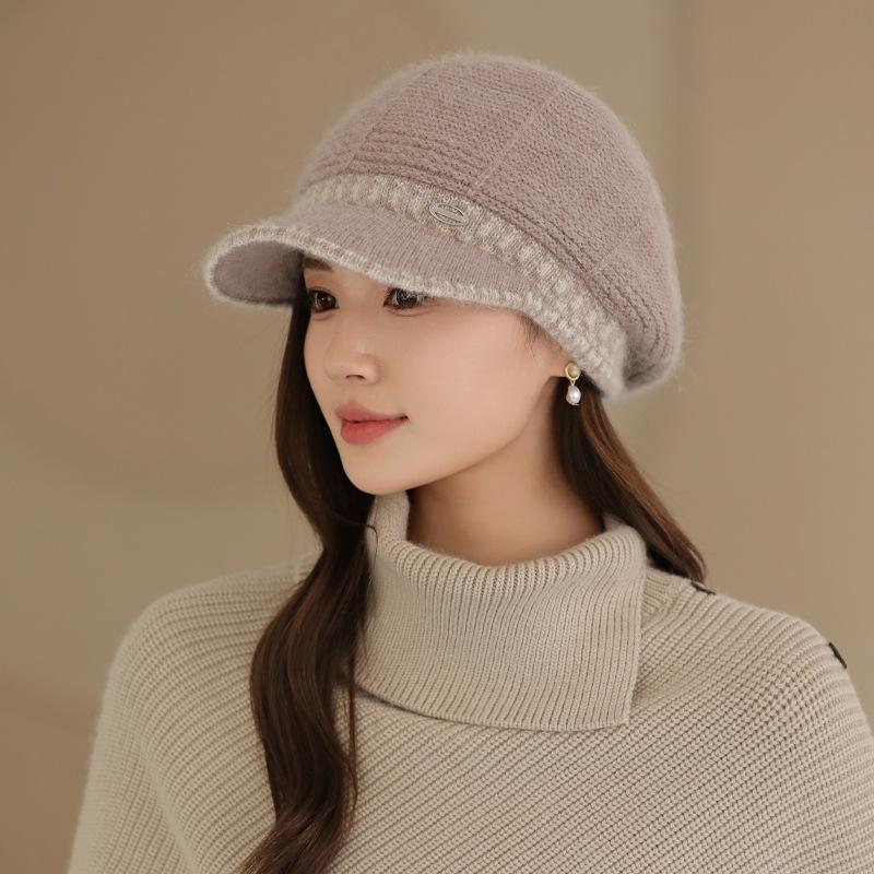 Korean Version of Women's New Winter Rabbit Hair Warm Mother Hat Middle Aged and Elderly Fashionable Versatile Knitted Wool Hat
