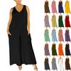 Wide Leg Overalls Soild Color Casual Sleeveless Strappy With Pockets Jumpsuit Compound Long Pants Jumpsuit For Women