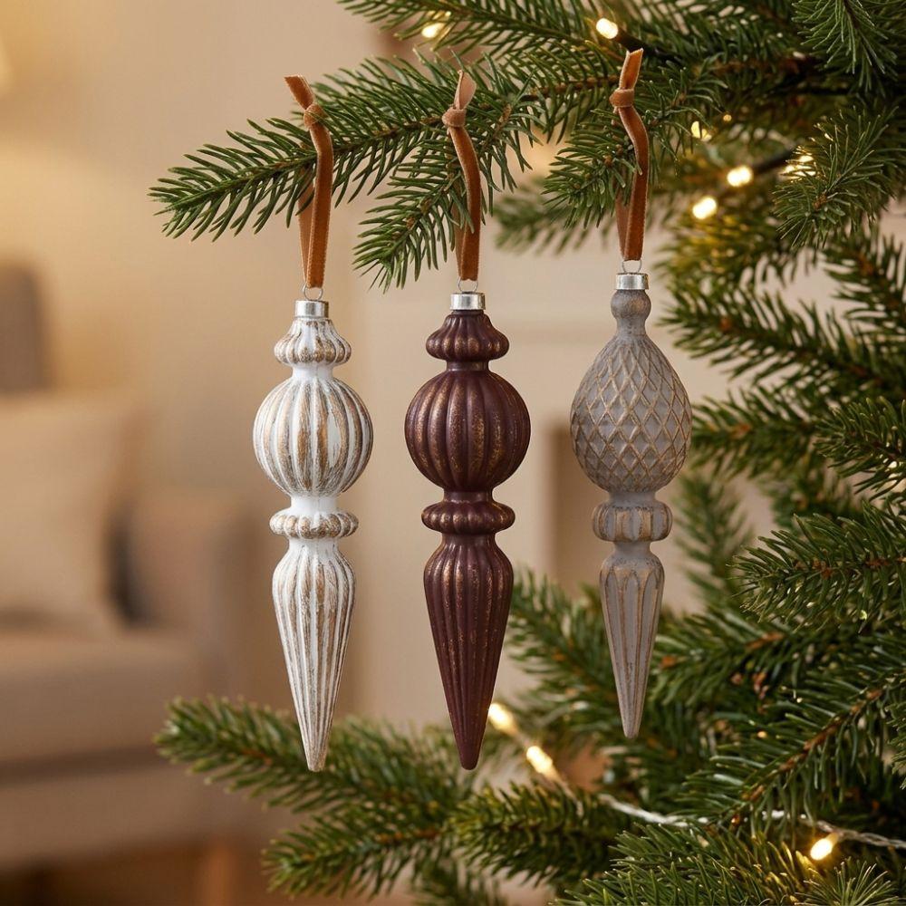 Antique Style Vintage Finial Christmas Ornaments Conical Shape Xmas Balls Hanging Pendants Wreath