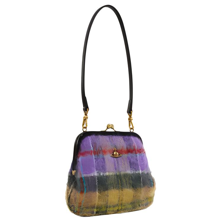 Vivienne Westwood Queens Ball Pattern Removable Shoulder Strap Wool Tote Bag Women handbags Purple Multicolor 4B01000HWW00ZNMULTICOLOR