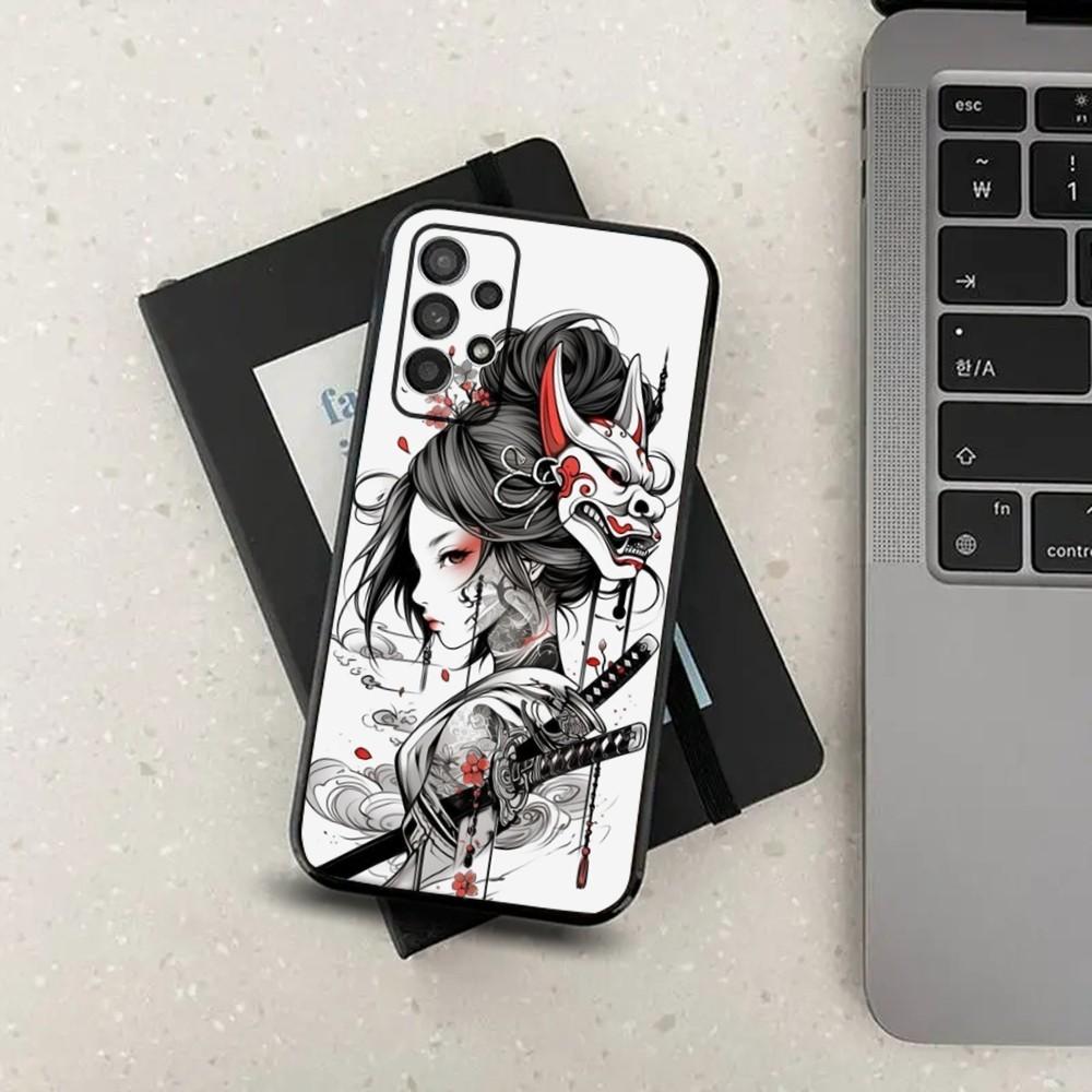 Чехол для телефона Самурай Воин Гейша Для Samsung S21,S22,S23,S30,Ultra,S20,Plus,Fe,Lite,Note,10,9,5G Черный Мягкий Чехол