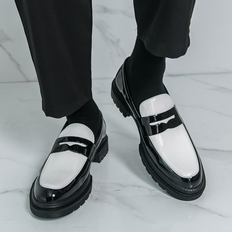 Мужские лоферы Черные Белые Платформа Лифт Кожаная обувь Толстая подошва Формальные Деловые Свадебное платье Выпускной обувь Большой размер