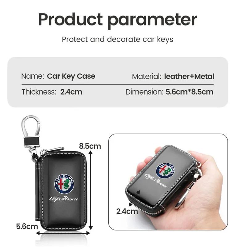 For Alfa Romeo 2026 Hot Sticker Car Key Bag Zipper Case PU Leather Anti-Theft Key Fob Pouch For Alfa Romeo giulia stelvio giulie