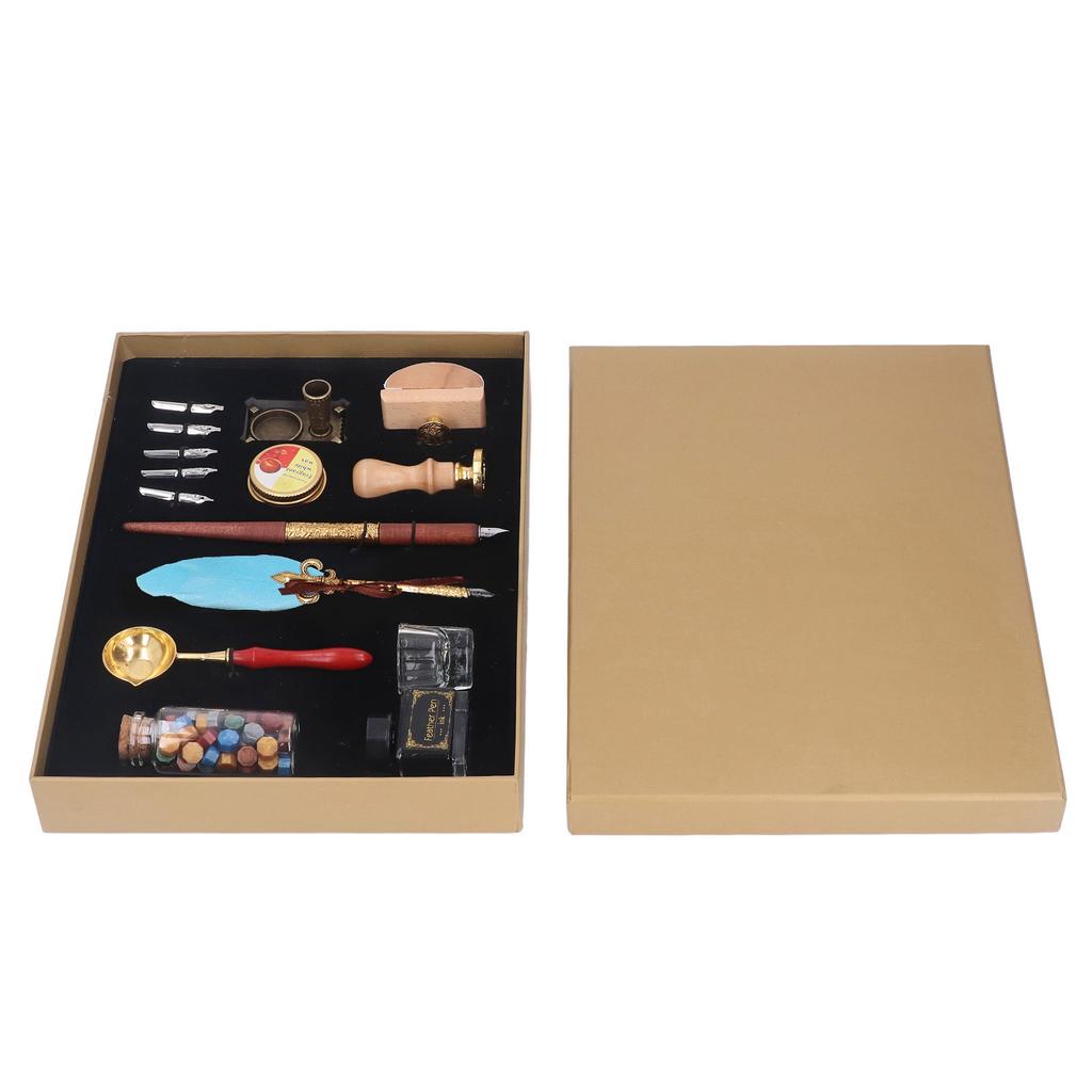 Набор ручек в европейском стиле, элегантный винтажный набор гусиных ручек с промокашкой и ложкой для плавления воска 5 шт.