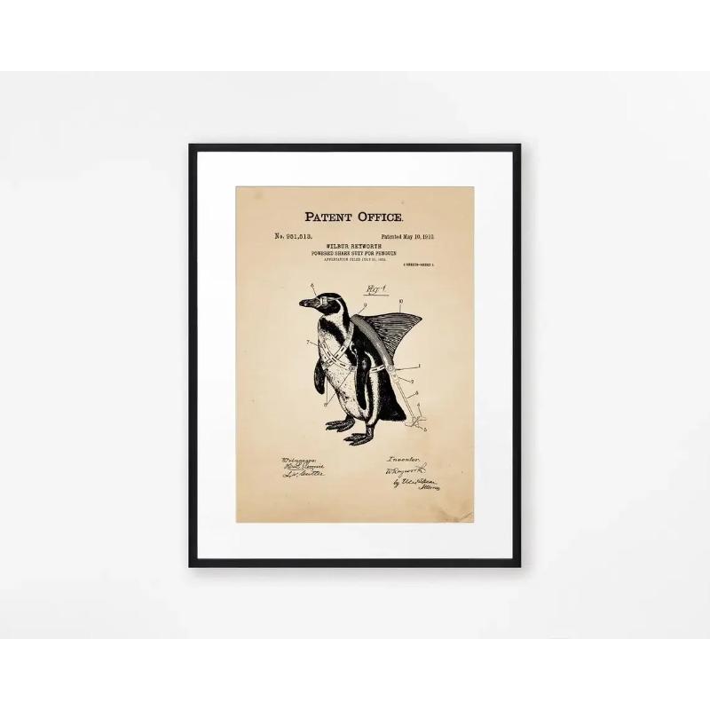 Funny Vintage Penguin Posters and Prints Surreal Animal Quirky Patent Wall Art Picture Canvas Painting Room Home Decor Cuadros
