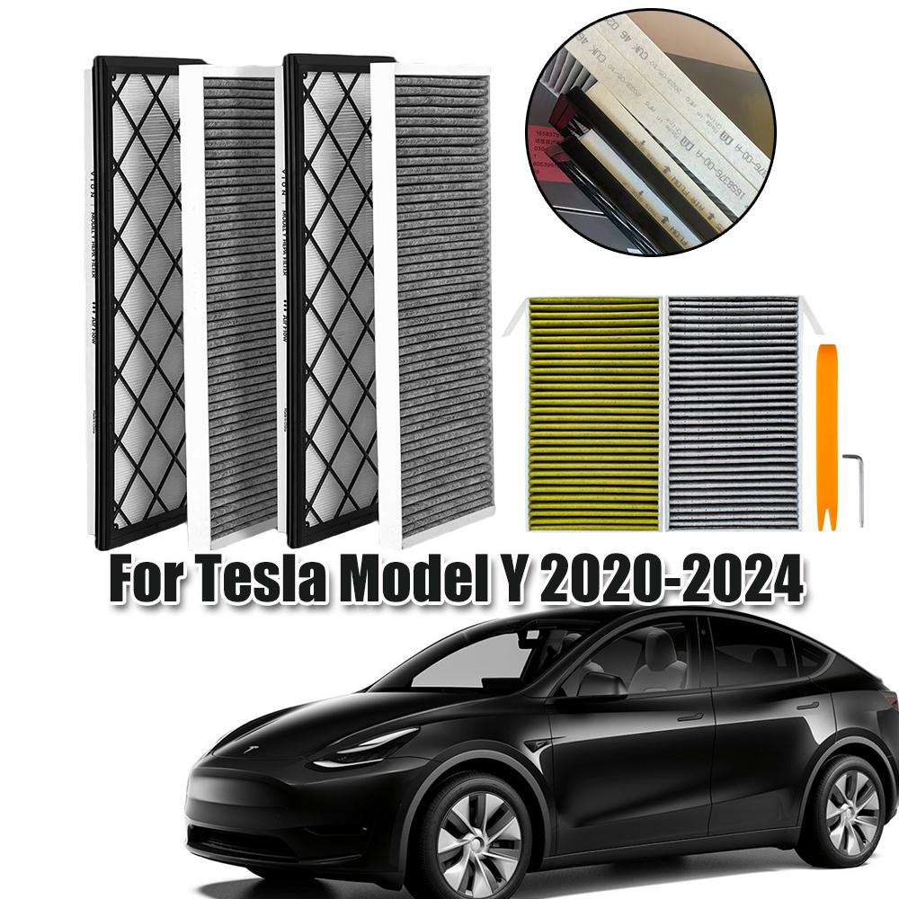 Салонный фильтр HEPA для Tesla Model Y 2024 Замена фильтра воздухозаборника с активированным углем Аксессуары для модели Y 2020-2024