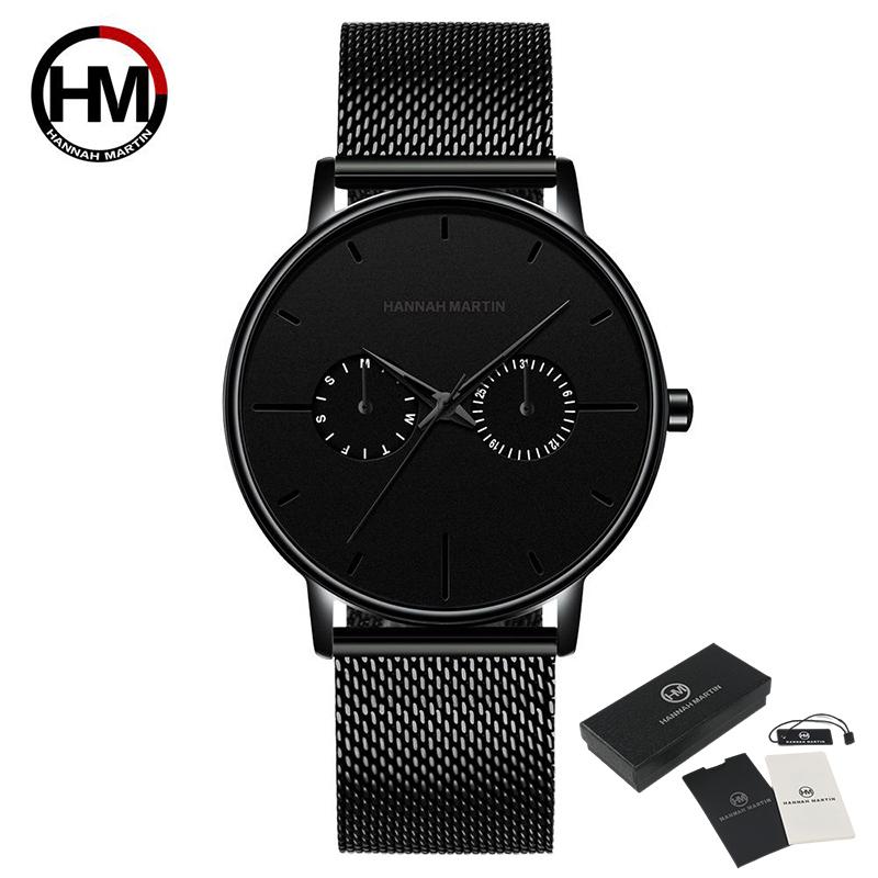 Hannah Martin Мужские часы Минималистичные мужские модные ультратонкие часы Простые мужские деловые кварцевые наручные часы с сетчатым ремнем из нержавеющей стали
