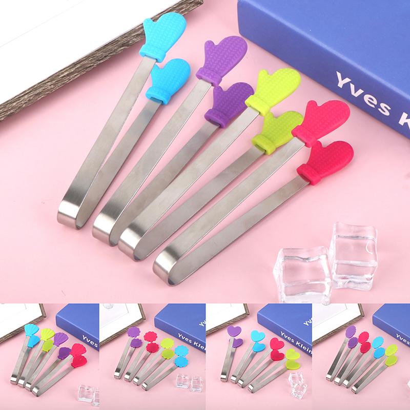 1Pc Silicone Food Tongs Gloves-Shaped Stainless Steel Non-Slip Kitchen Utensil Ice Candy Food Clip Mini Ice Cubestongs