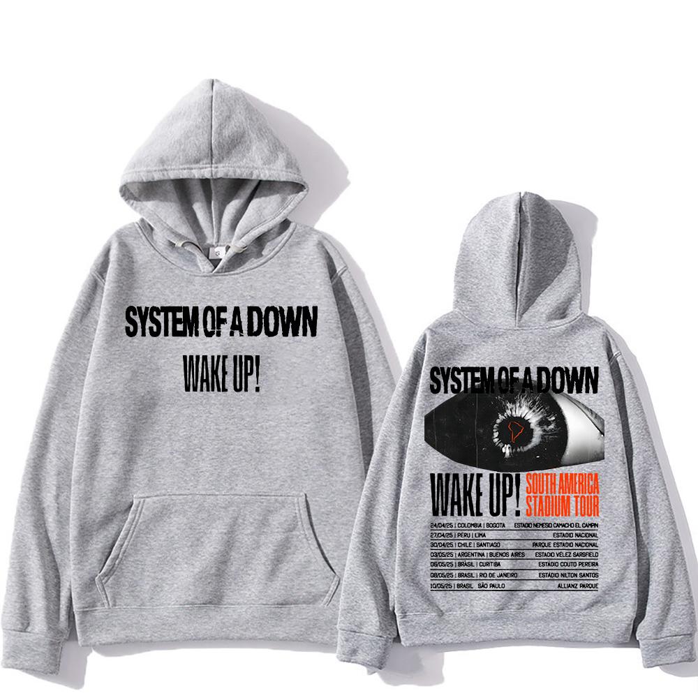 System-of A Down Band Hoodies Wake Up South America Stadium Tour 2025 Pullovers Heavy Metal Trends Sweatshirts Men Women Hoody