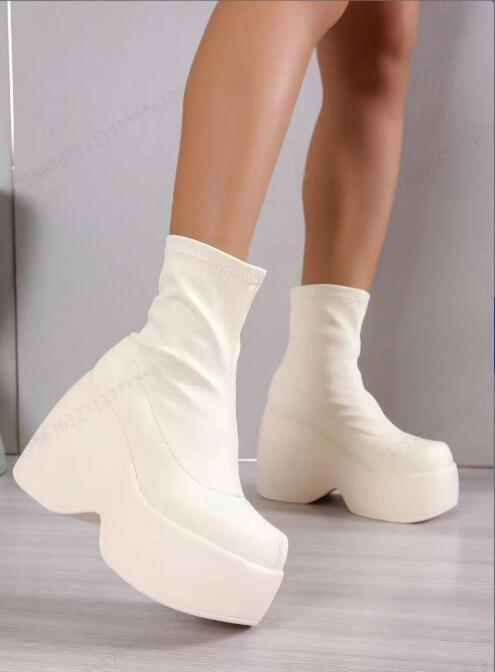 Style Sexy Elegant Chunky Platform Women Ankle Boots Big Size 43 Walking Comfy Woman Shoes Platform Shoes