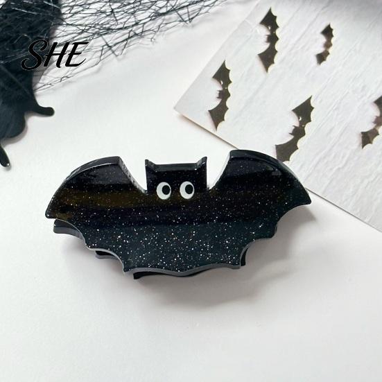 Стильные акриловые зажимы для волос, Хэллоуинская когтевая клипса, Милый головной убор, Блестящие аксессуары с узором летучей мыши, тыквы, черного кота, паука, призрака