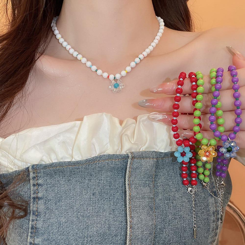 Daisy Flowers Flowers Beaded Necklace Ornaments Clavicle Necklace Bohemian Choker  Female