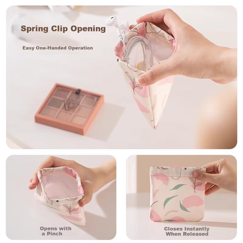 Youshiguang Large Printed Cosmetic Bag Storage Coin Purse with Automatic Snap Closure for Sanitary Napkins and Lipstick Portable
