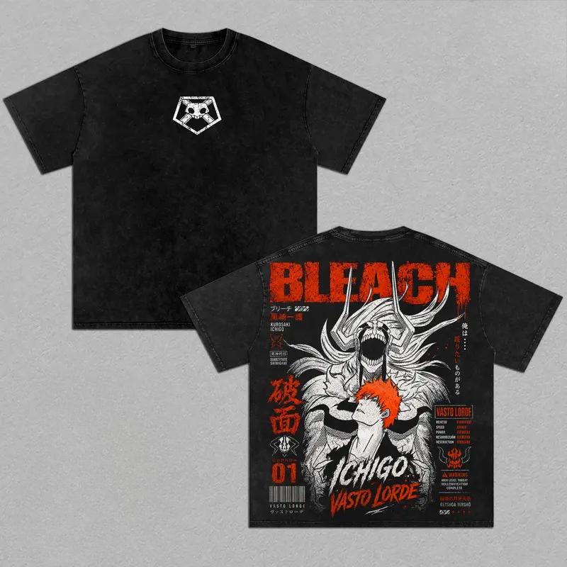Куросаки Ичиго BLEACH Аниме Одежда Мужчины Женщины Оверсайз Футболки Короткий Рукав Стиранная Футболка Винтажный Хлопок Повседневный Уличный Стиль