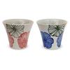 Kunzan Kiln Teacups Hasami Made In Flower Pattern J-kitchens (Pair Set), Ware, Japan, 140cc, (Red/Blue)