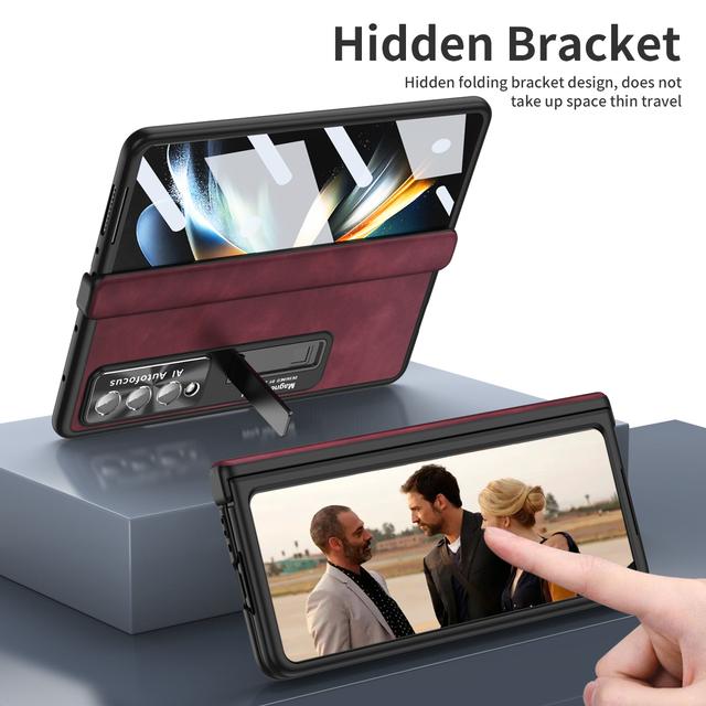 Кожаный чехол с полной защитой и подставкой для Samsung Galaxy Z Fold4 Fold 3 Fold3 Fold 4 5g Zfold4, чехлы из закаленного стекла