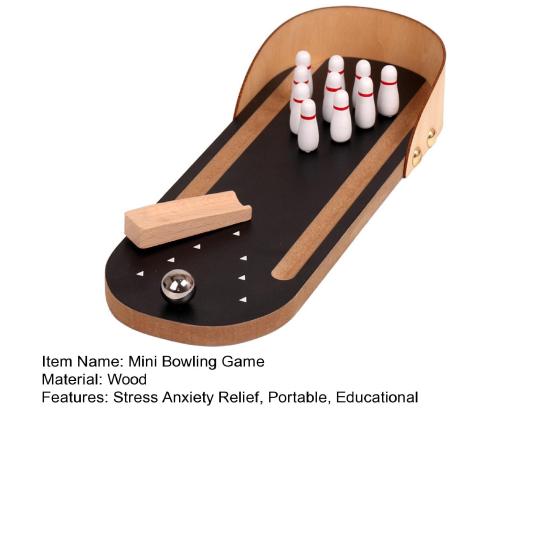 1 Set Desktop Mini Bowling Game Stress Anxiety Relief Portable Travel Wooden