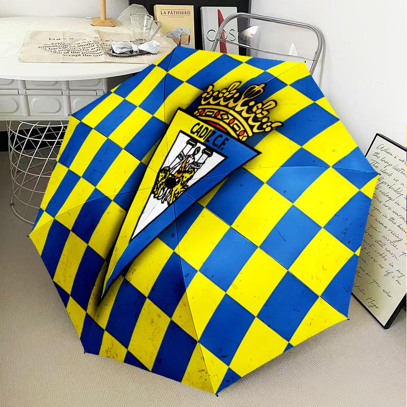 Cadiz Cf Badge Design Automatic Folding Umbrella - 8-Rib Travel Umbrella with Auto Open/Close & Portable Gifts for holidays or birthdays
