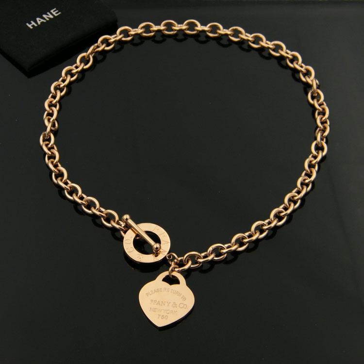 Массивное колье из титановой стали с OT-застежкой в форме сердца - Цепочка из розового золота