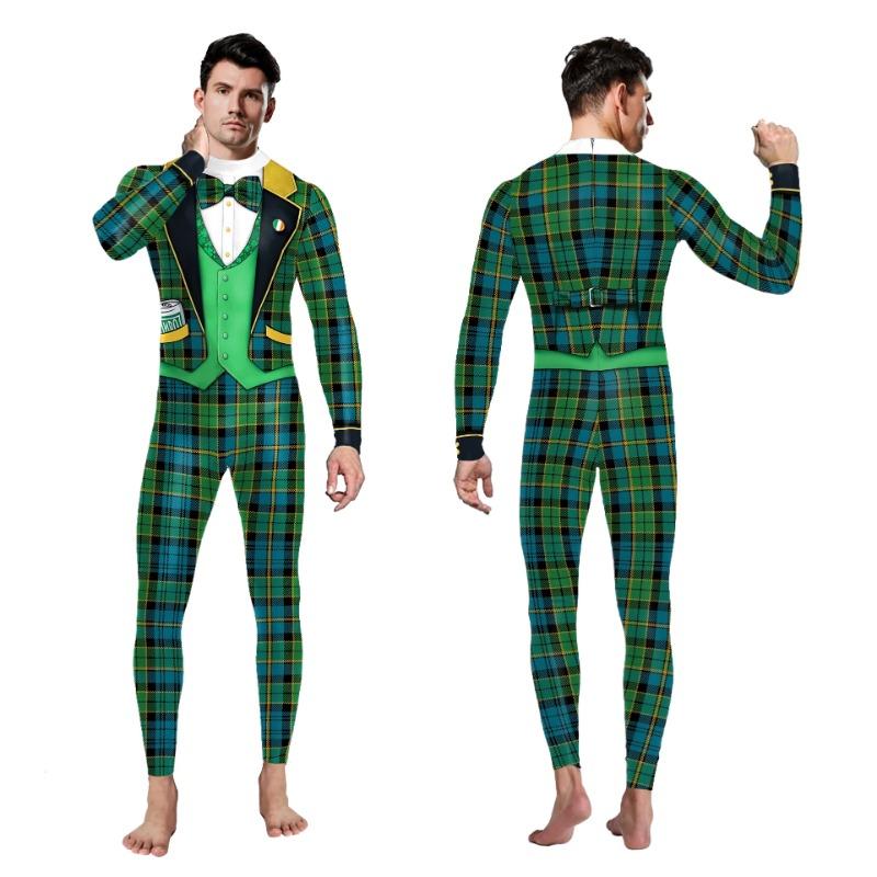 Мужской костюм для косплея для взрослых Clover Fake Two Printed Holiday Party Sexy Skinny Jumpsuit Wear Onesie Dress up Costume Rompers