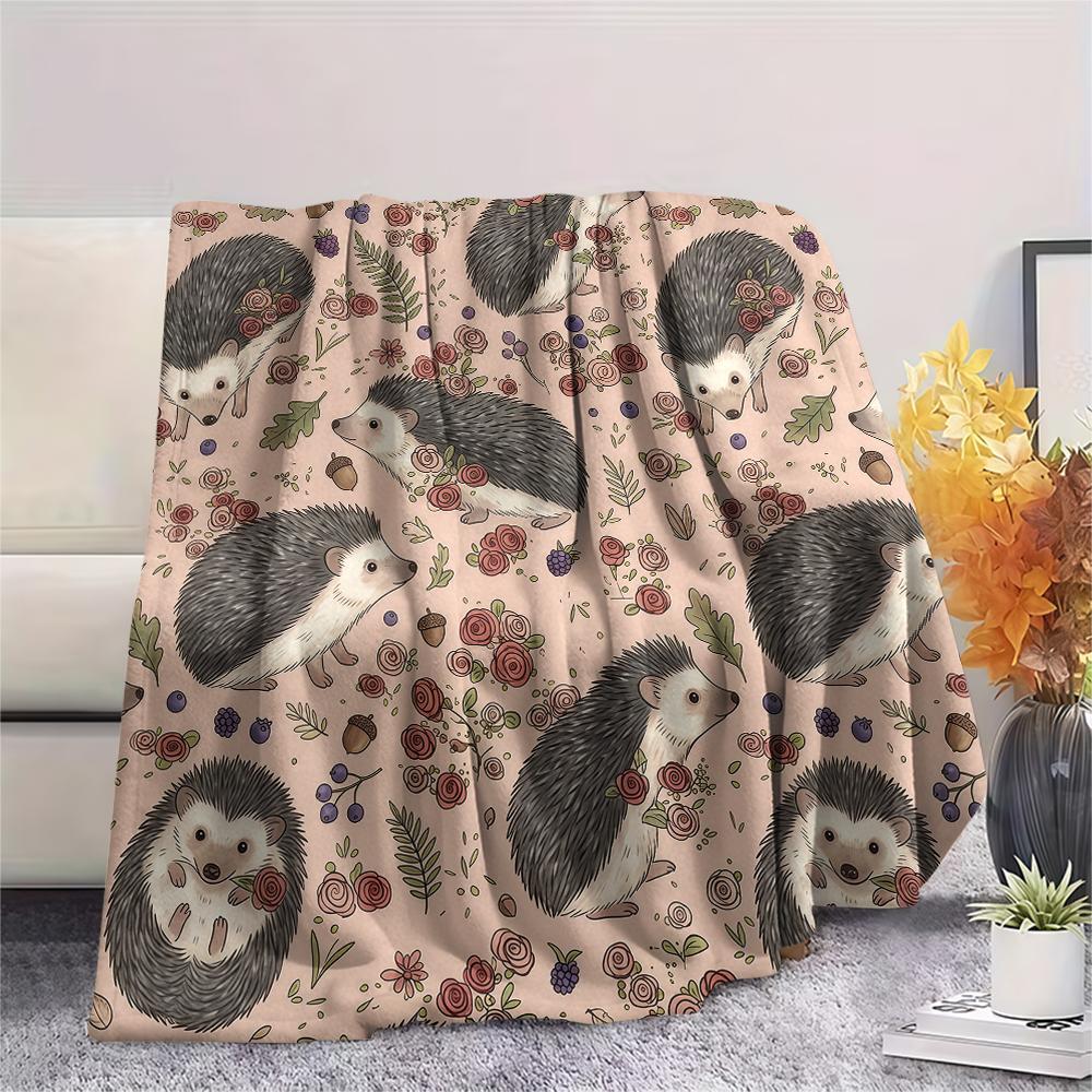 Retro animals hedgehog turtle Print Flannel Blanket High quality Comfortable for All Seasons Home Decor Warmth and Comfort Perfect for Christmas Gifts