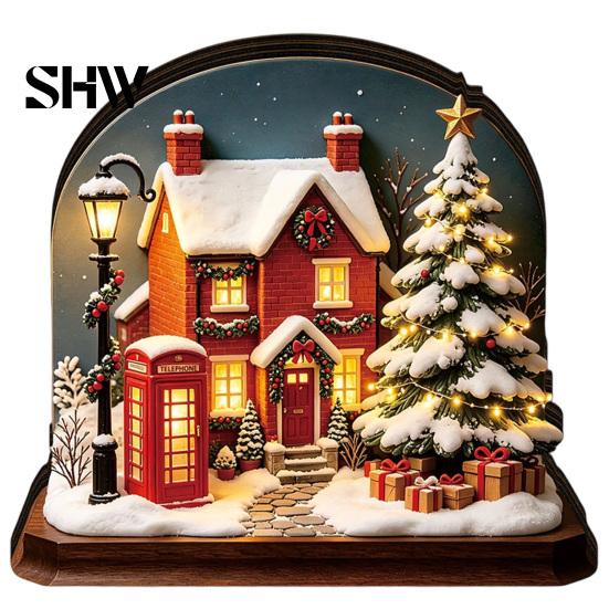 Durable Decorative Accents Christmas Glowing House Ornament, LED Wooden Tabletop Decor for DIY Craft Ornaments Holiday Village Display, Light Up Party