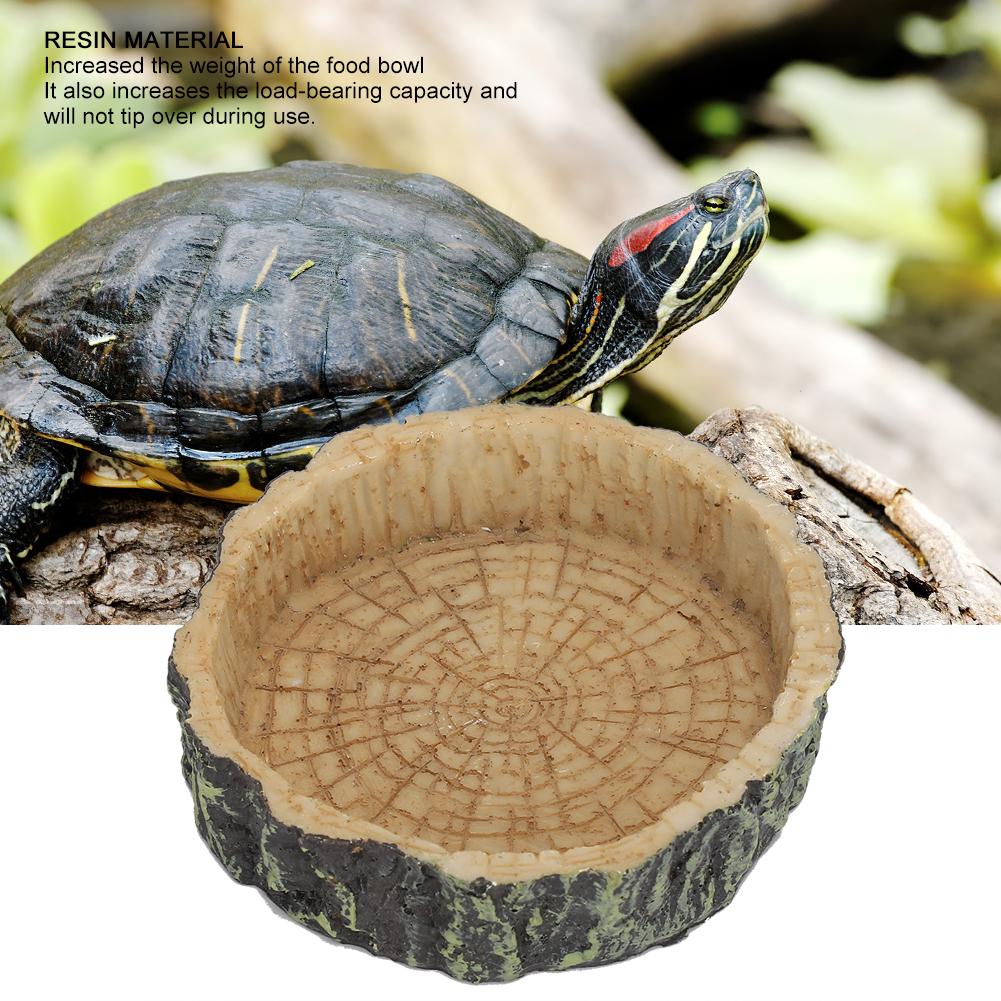 Reptile Water Dish Food Bowl Synthetic Resin Round Pet Eating Pot for Tortoise Terrapin