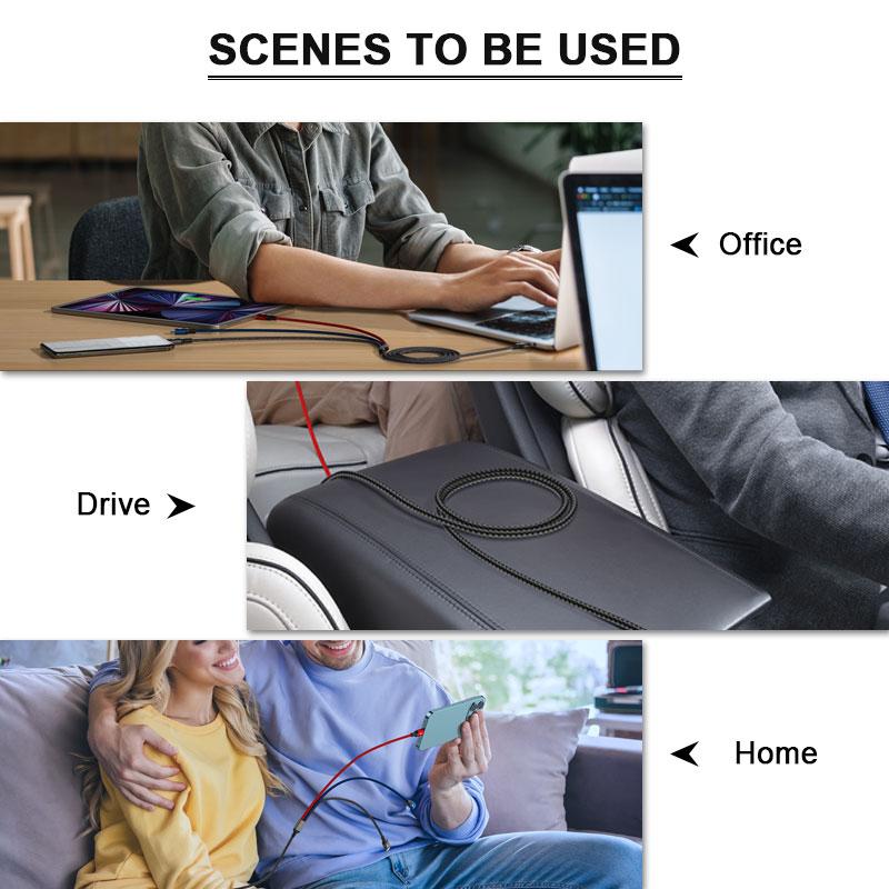 QOOVI Кабель для быстрой зарядки 3 в 1, Micro USB/Type-C/Lightning