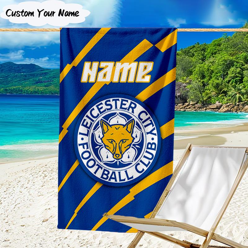 1PC Custom Name Beach Towel Leicester Football Club Beach Towel, Suitable for Camping, Travel, Beach Accessories, Super Absorbent, Family Gift