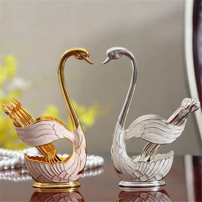 Роскошный набор десертных ложек и вилок из нержавеющей стали Swan Holder – столовые приборы в европейском стиле для фруктов, торта и чая