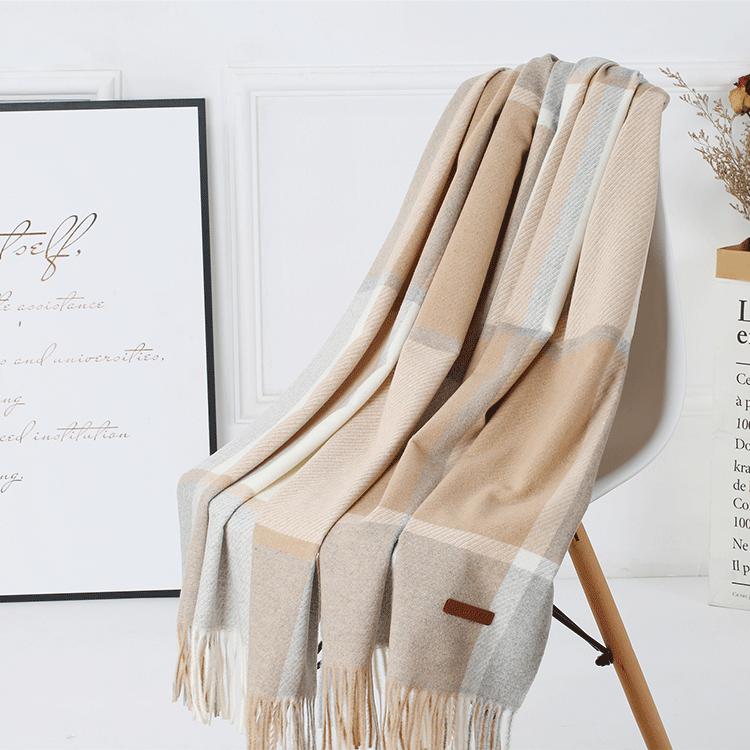 Новый шерстяной клетчатый шарф женский осенне-зимний теплый длинный кашемировый платок с цветными блоками