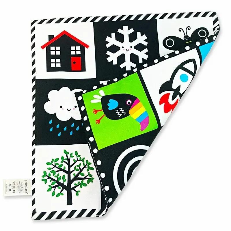 Книга-игрушка для новорожденных с героями мультфильмов, книга из мягкой ткани с 2-сторонним узором, детская обучающая обучающая черная/белая газета с шелестом и звуком