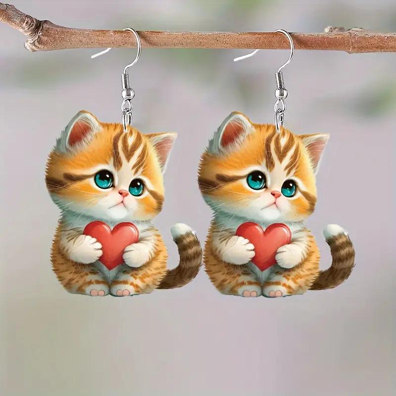 Серьги-подвески с котенком в мультяшном стиле для женщин