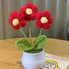 Yousheng Ручная вязка крючком Горшечный цветок Ручной работы Вязаный крючком Подсолнух Ландыш Тюльпан Горшечные Искусственные цветы для Дома Офиса Настольного украшения