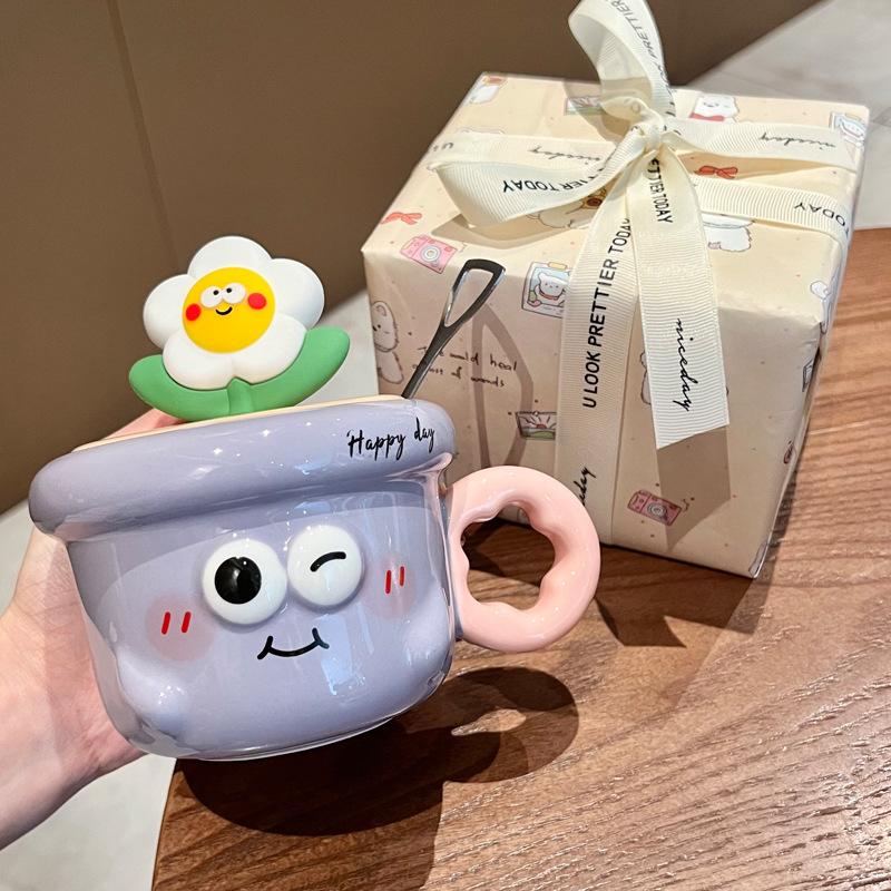 Милая керамическая кружка с цветами, высокая ценность, офисная кофейная кружка, чашка для питья для пары с крышкой, для подарка на день рождения девушки