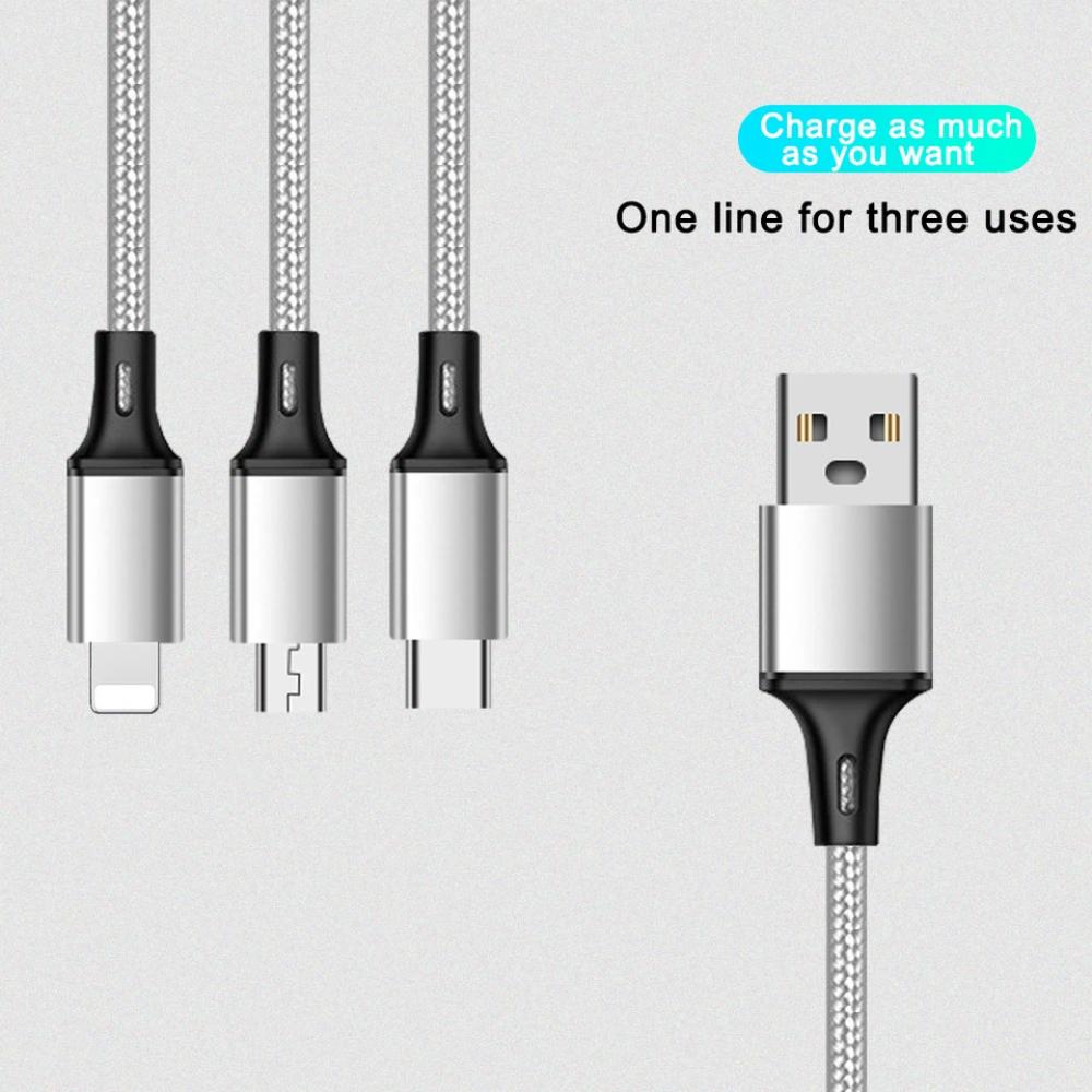 3 в 1 кабель для передачи данных iPhone для Ios Android, быстрое зарядное устройство, кабель для передачи данных Micro USB Type-C для iPhone 14 13 12 11 X 8 Samsung Xiaomi Huawei
