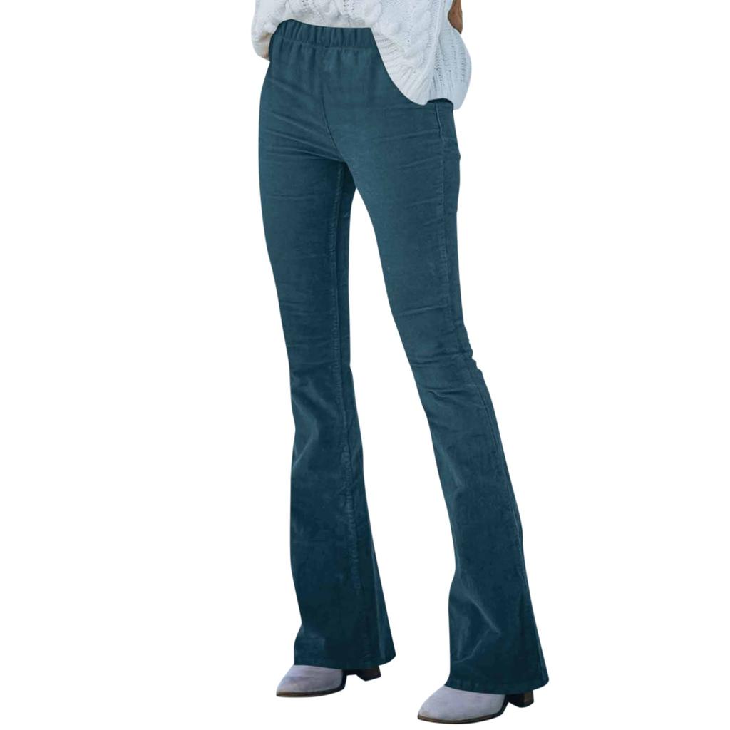 Women's Corduroy Flare Pants Elastic Waist Bell Bottom Trousers