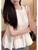 Trendy Summer Sleeveless White Pleated Top for Women
