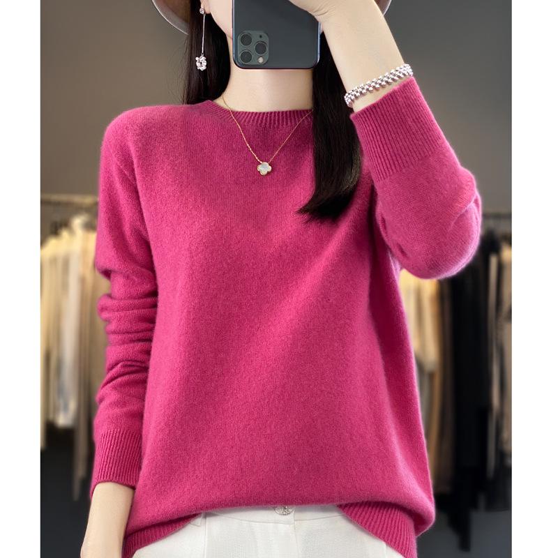 Women's Seamless Wool Cashmere Pullover Sweater - Round Neck, Loose Fit, Popular Seller for Spring, Autumn, & Winter.