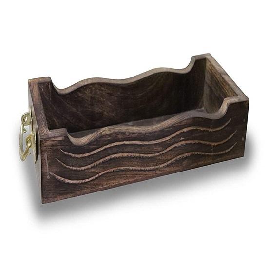 Wooden Table Top Large 3 Container Canister Set with Tray and Lid for Tea Coffee Sugar 600 Ml Box