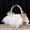 Ivory White Rose Wedding Flower Basket for Bride and Flower Girl