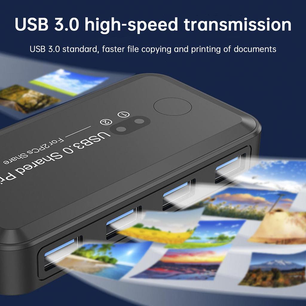 USB3.0 Hub Switcher 2-Input 4-Output Printer Sharing Device Dual Computers Share