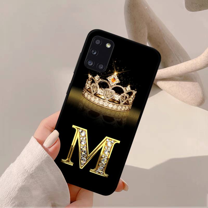 Чехол для телефона Yinuoda с черной бриллиантовой короной и буквой для Samsung A 51 30s 71 21s 10 70 31 52 12 30 40 32 11 20e 20s 01 02s 72