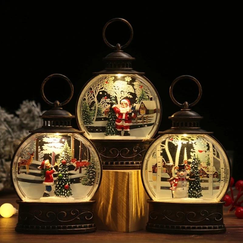 New Christmas Snow Globe Lantern Battery Operated Lighted Lantern Light for Christmas Home Decoration Santa Snowman Boy